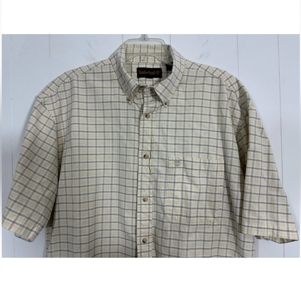 Timberland Shirt Men's Size L Yellow Plaid Button Down 100% Cotton Short Sleeve - Picture 2 of 8